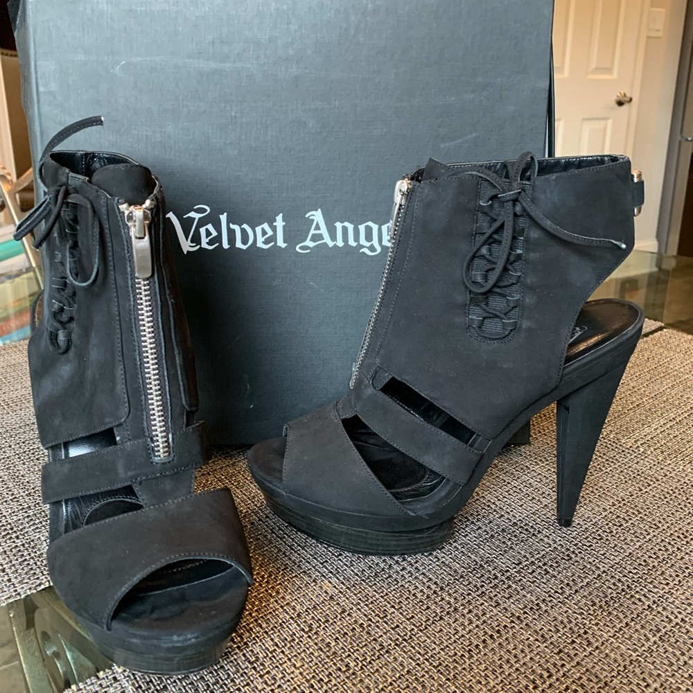 Suede Velvet Angels Peep Toe Booties 9/39